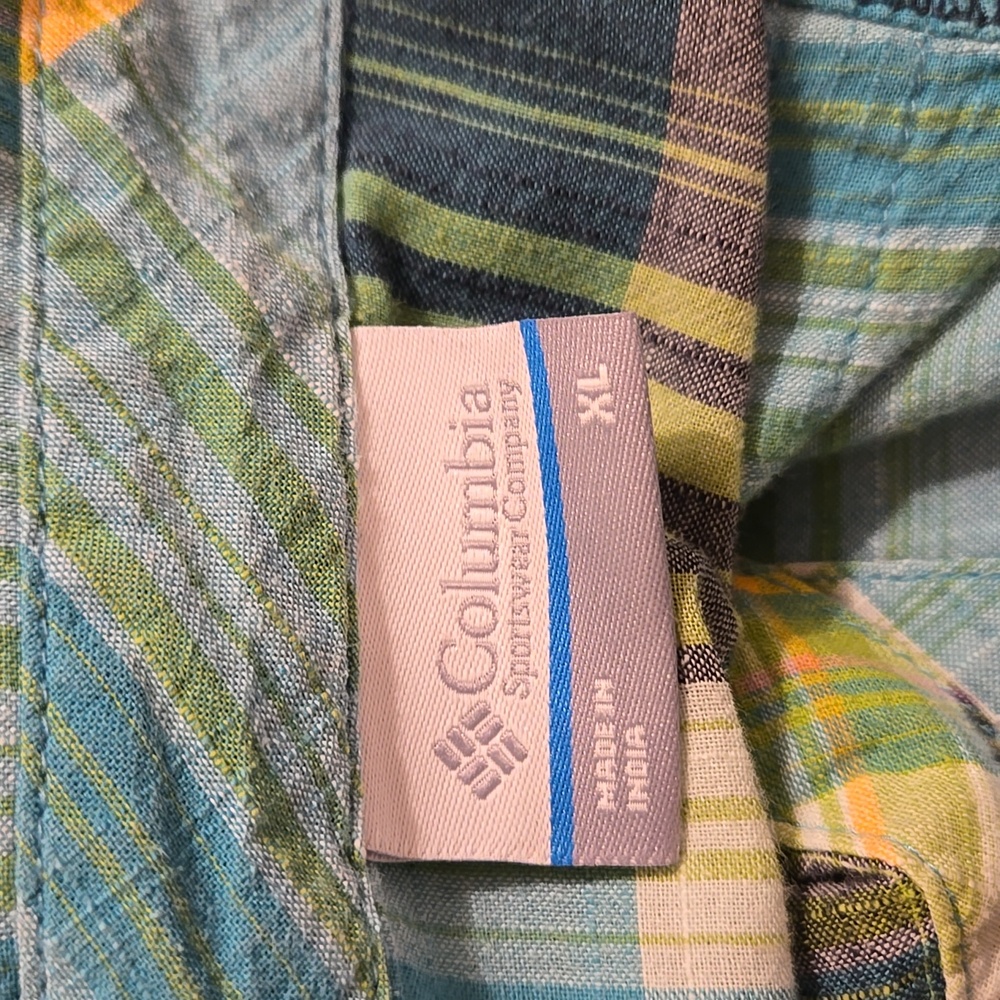 Columbia green and yellow plaid cotton button-down shirt Sz XL - Picture 8 of 10